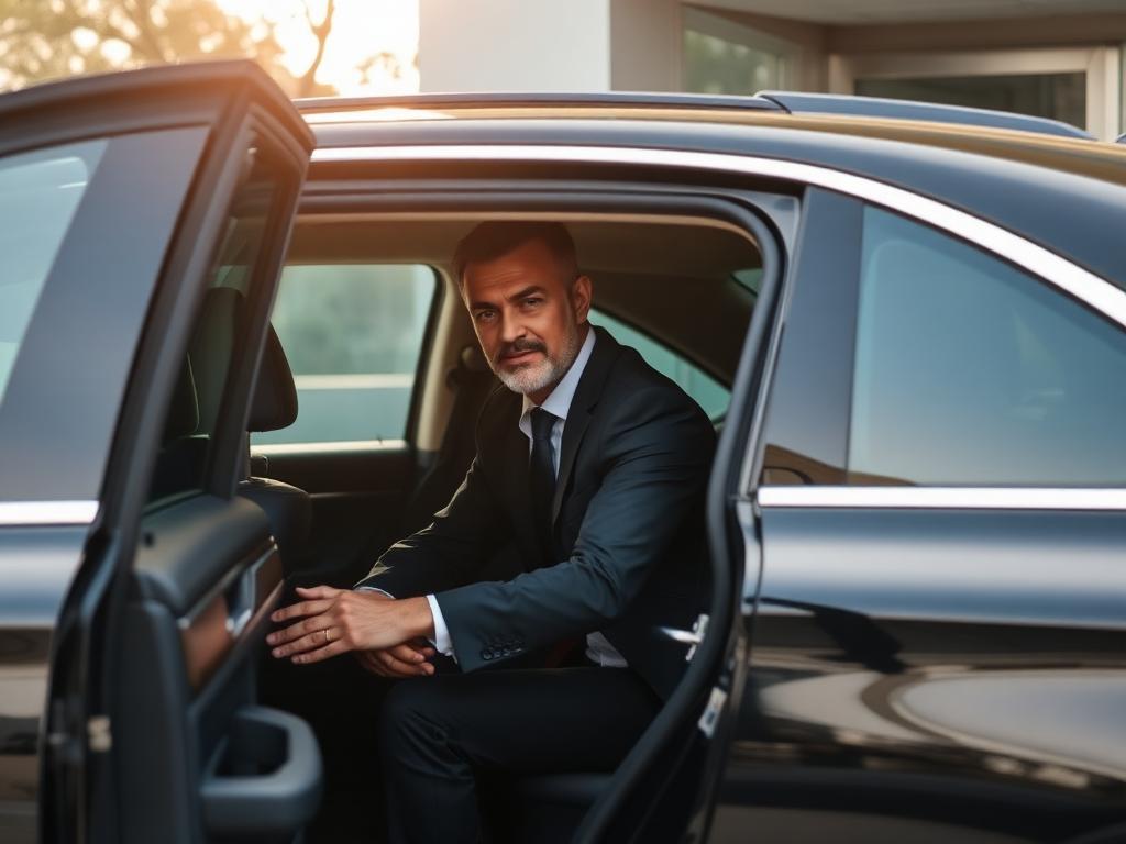 Business executive boarding a premium chauffeur cab